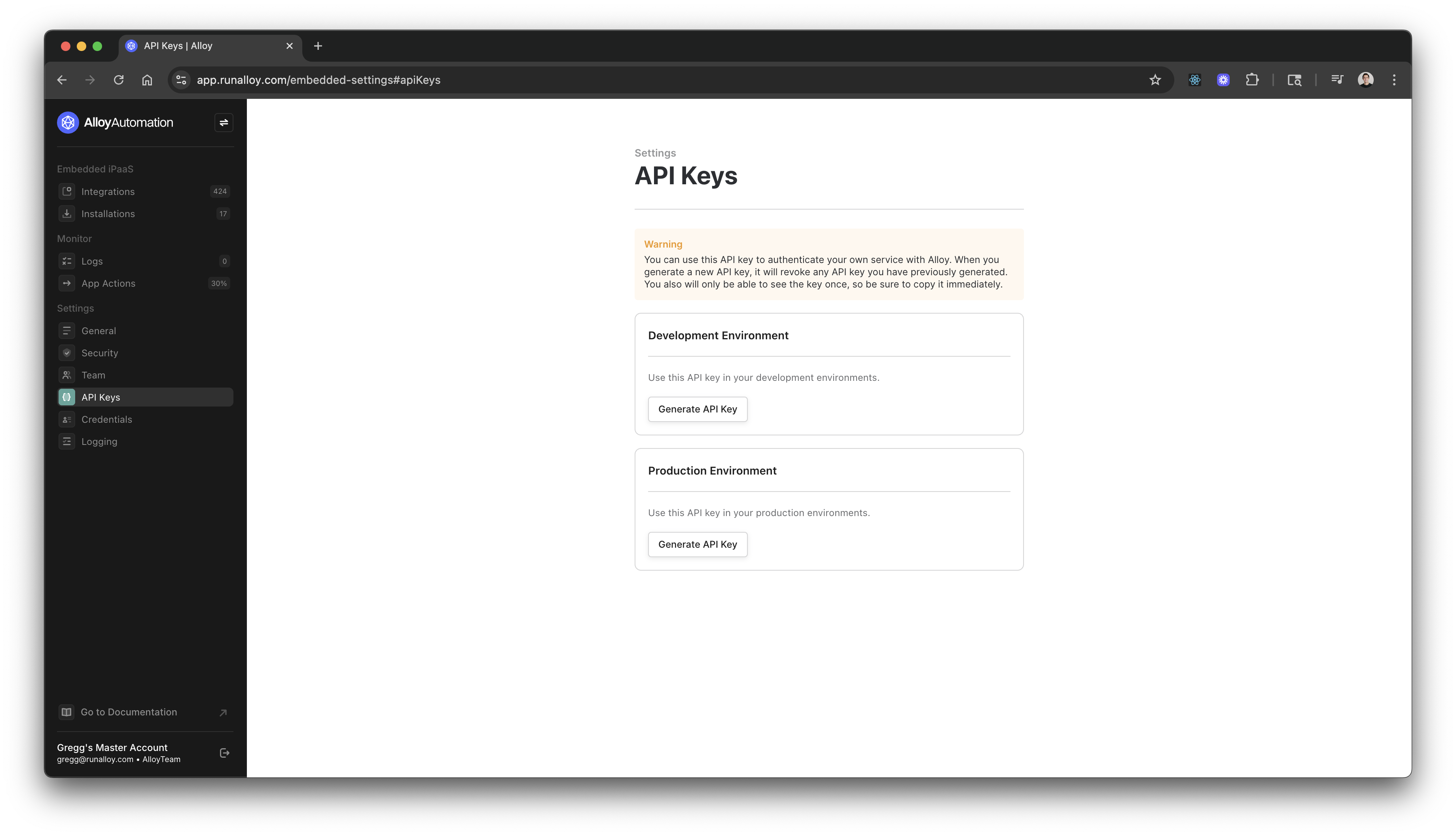 Embedded iPaaS API Keys
