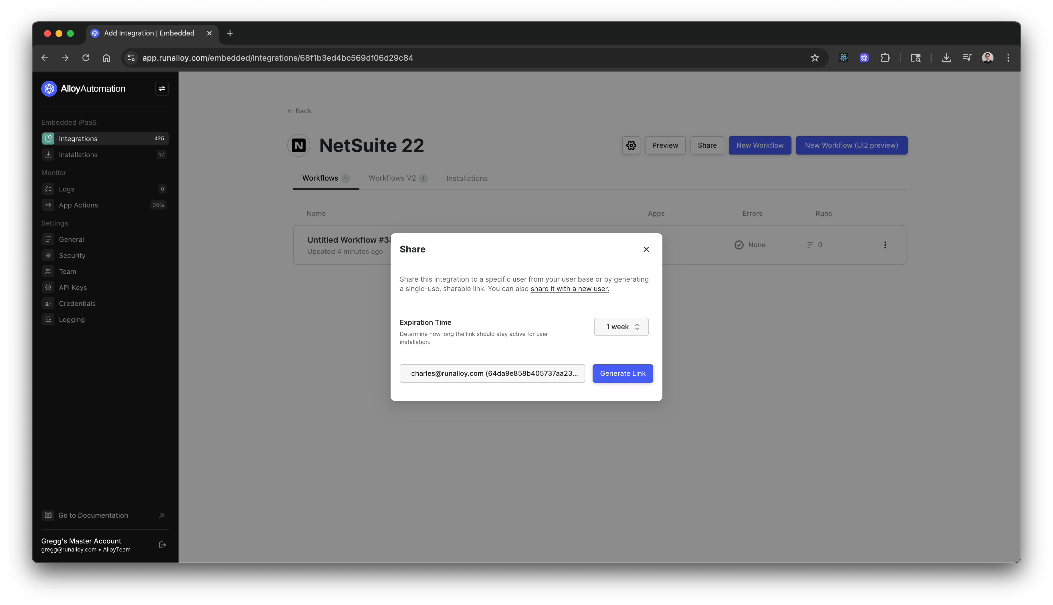 Embedded iPaaS Share Button
