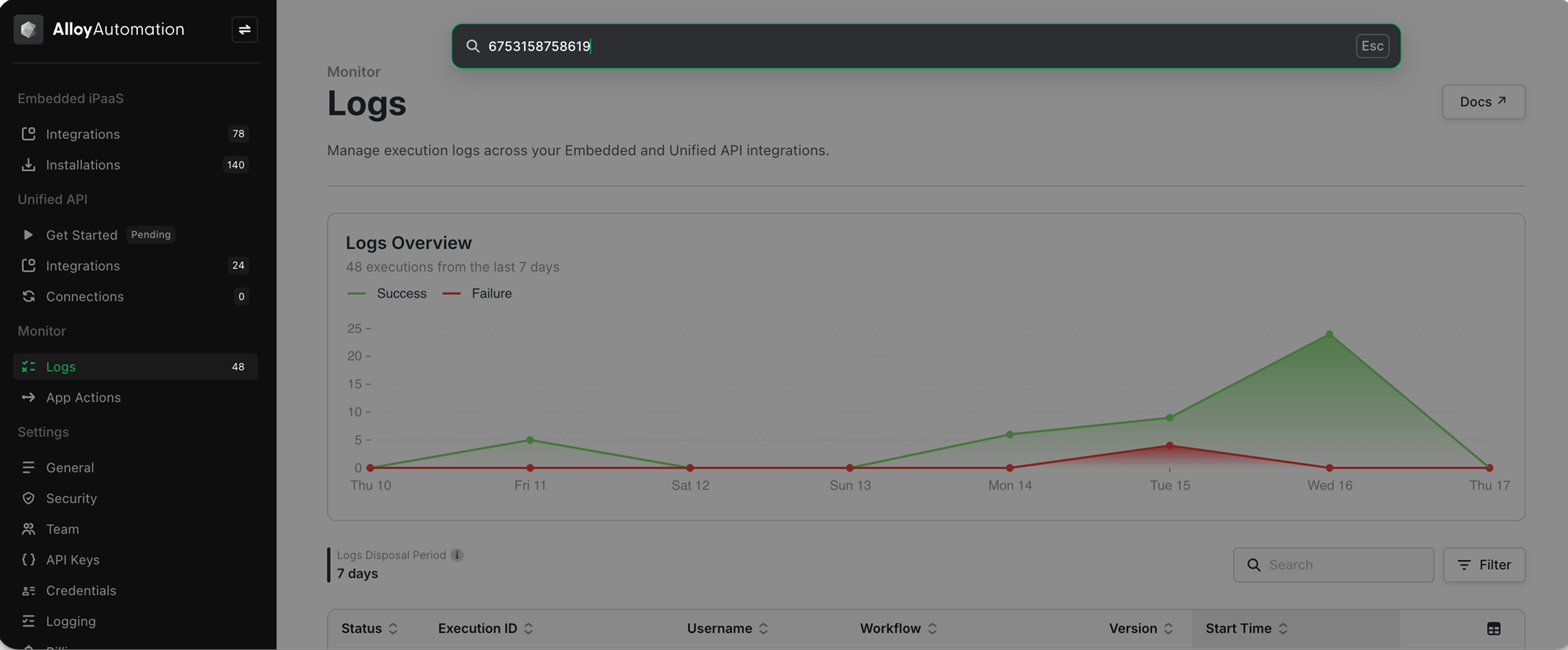 Search logs by customer ID